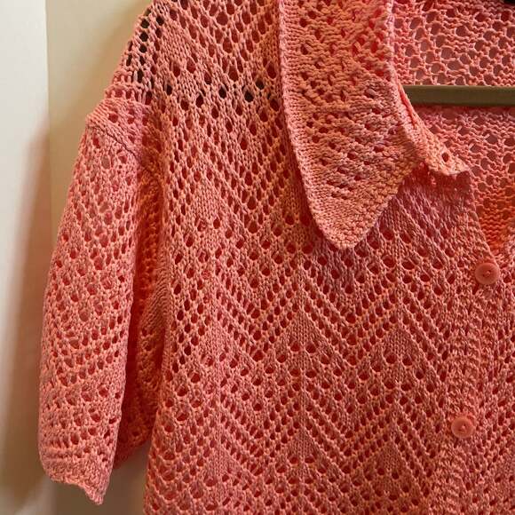 Short-sleeved pointelle-knit shirt - Light pink - Ladies - Picture 2 of 6